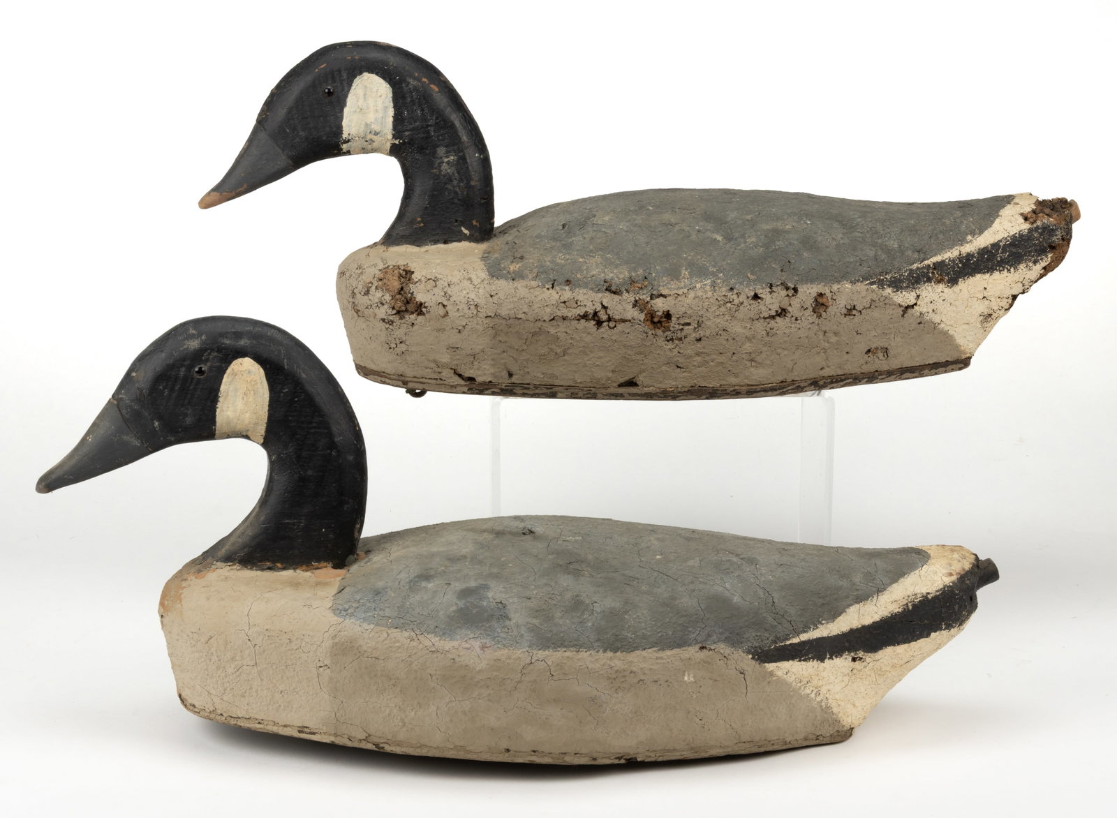 AMERICAN FOLK ART CARVED AND PAINTED CORK GOOSE DECOYS, LOT OF TWO (1 of 5)