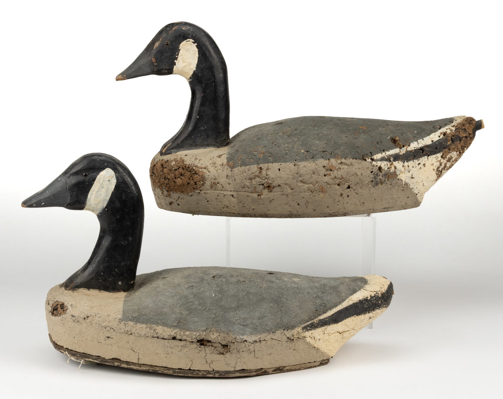 AMERICAN FOLK ART CARVED AND PAINTED CORK GOOSE DECOYS, LOT OF TWO (1 of 5)