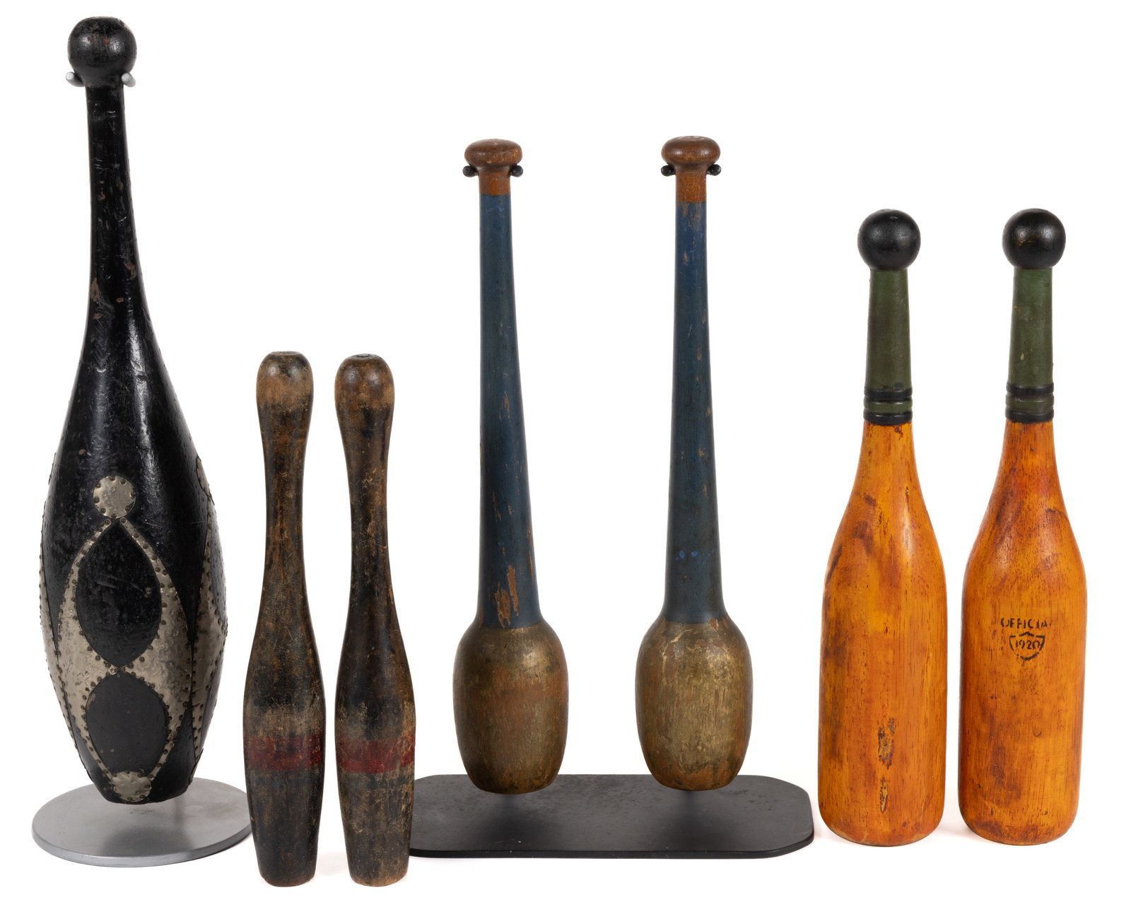 AMERICAN FOLK ART TURNED AND PAINTED INDIAN / EXERCISE / JUGGLING CLUBS, LOT OF SEVEN (1 of 1)