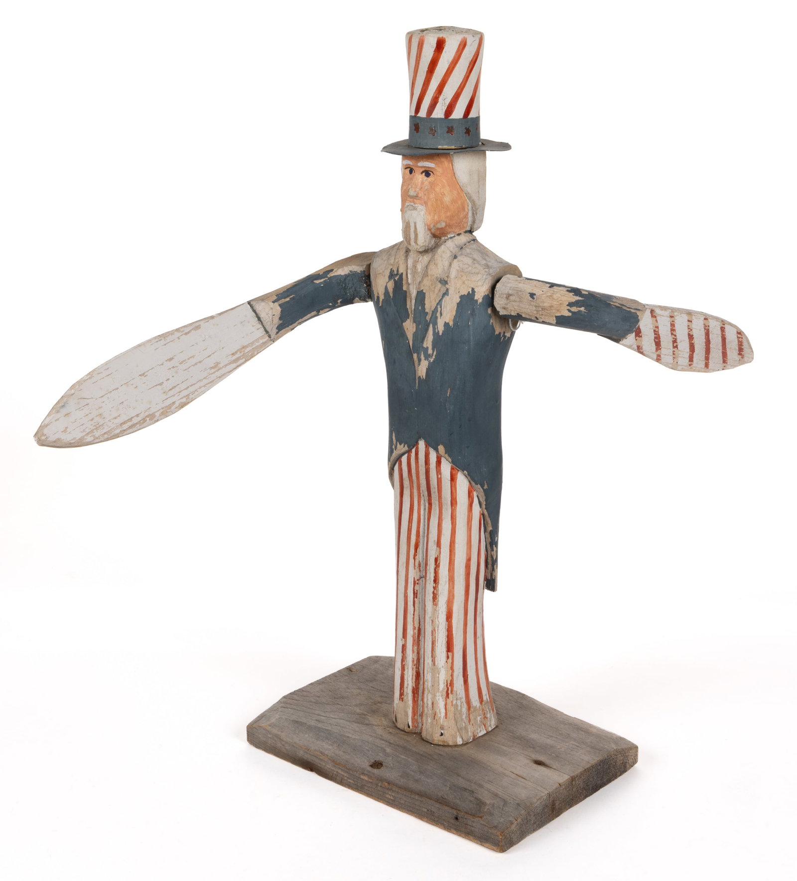 AMERICAN FOLK ART CARVED AND PAINTED FIGURAL UNCLE SAM WHIRLIGIG (1 of 2)