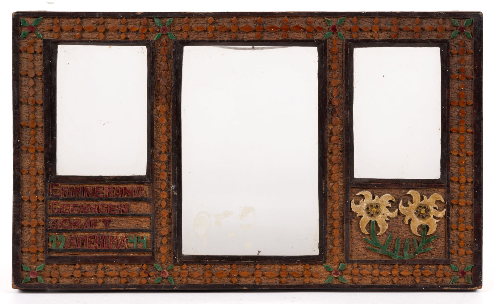 GERMAN WORLD WAR TWO / WWII ERA FOLK ART CARVED AND PAINT-DECORATED TRIPLE FRAME (1 of 2)
