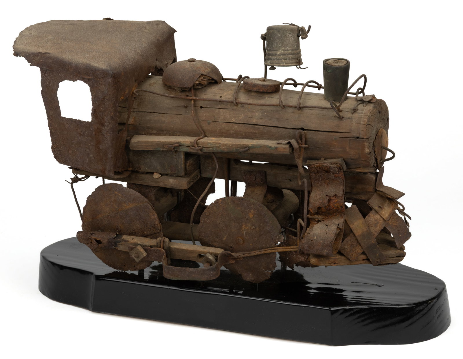 HENRY CO., VIRGINIA FOLK ART CARVED WOOD AND SHEET-IRON MODEL OF A TRAIN ENGINE (1 of 4)