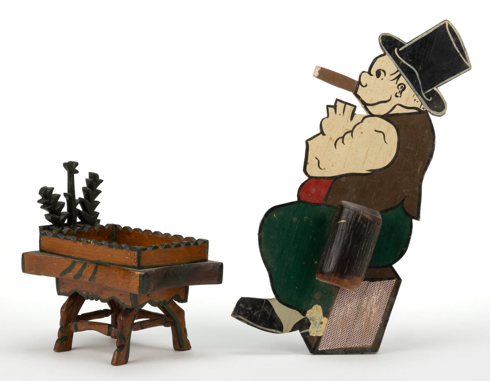 ASSORTED FOLK ART PAINTED FIGURAL MATCH SAFES, LOT OF TWO (1 of 2)