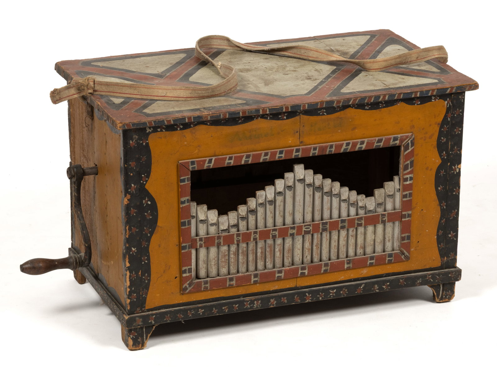 ANTIQUE CONTINENTAL PAINT-DECORATED WOODEN HURDY GURDY GRINDER ORGAN (1 of 6)