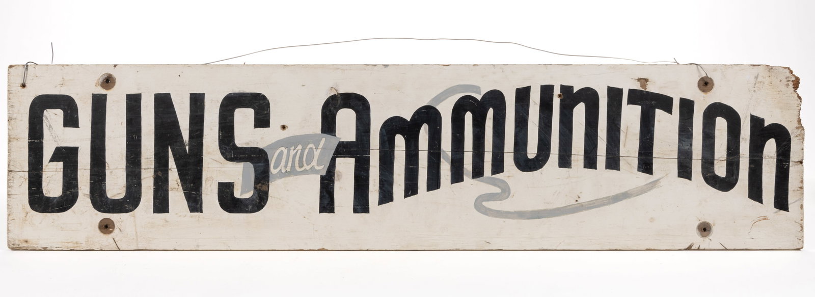 AMERICAN FOLK ART PAINTED POPLAR GUNS AND AMMUNITION TRADE SIGN (1 of 2)