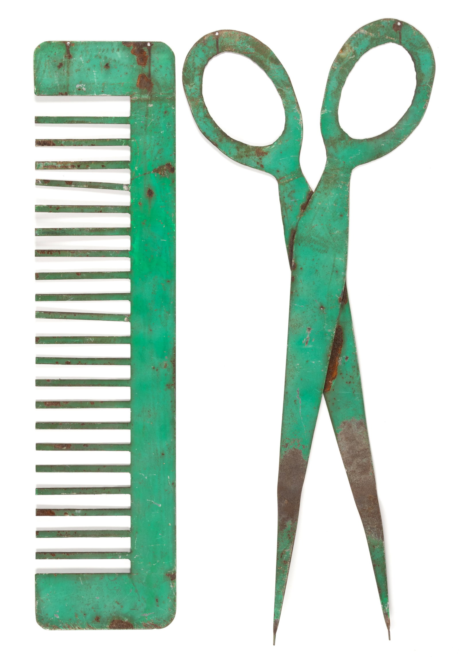 PAIR OF AMERICAN FOLK ART PAINTED CUT-OUT SHEET-IRON BARBERSHOP TRADE SIGNS (1 of 2)