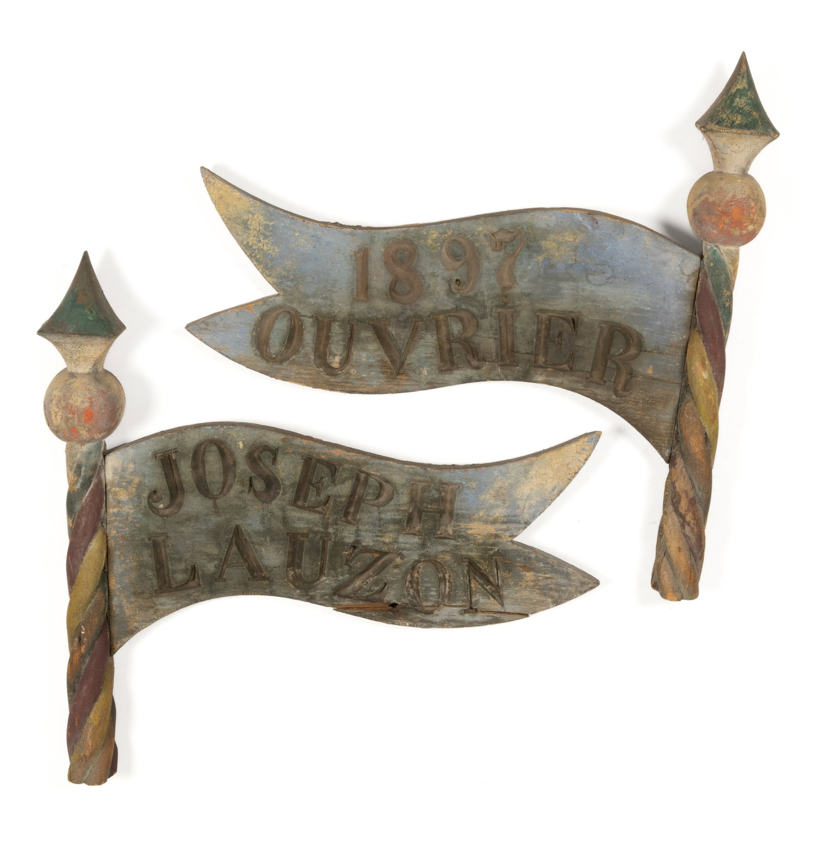 PAIR OF FRENCH PAINTED WOODEN TRADE SIGNS (1 of 2)