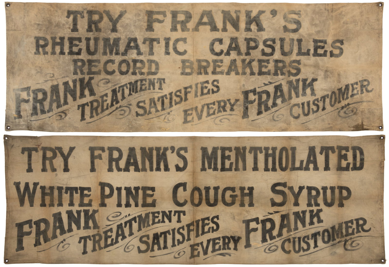 VINTAGE DRUGSTORE MEDICINE CANVAS BANNERS, LOT OF TWO (1 of 5)
