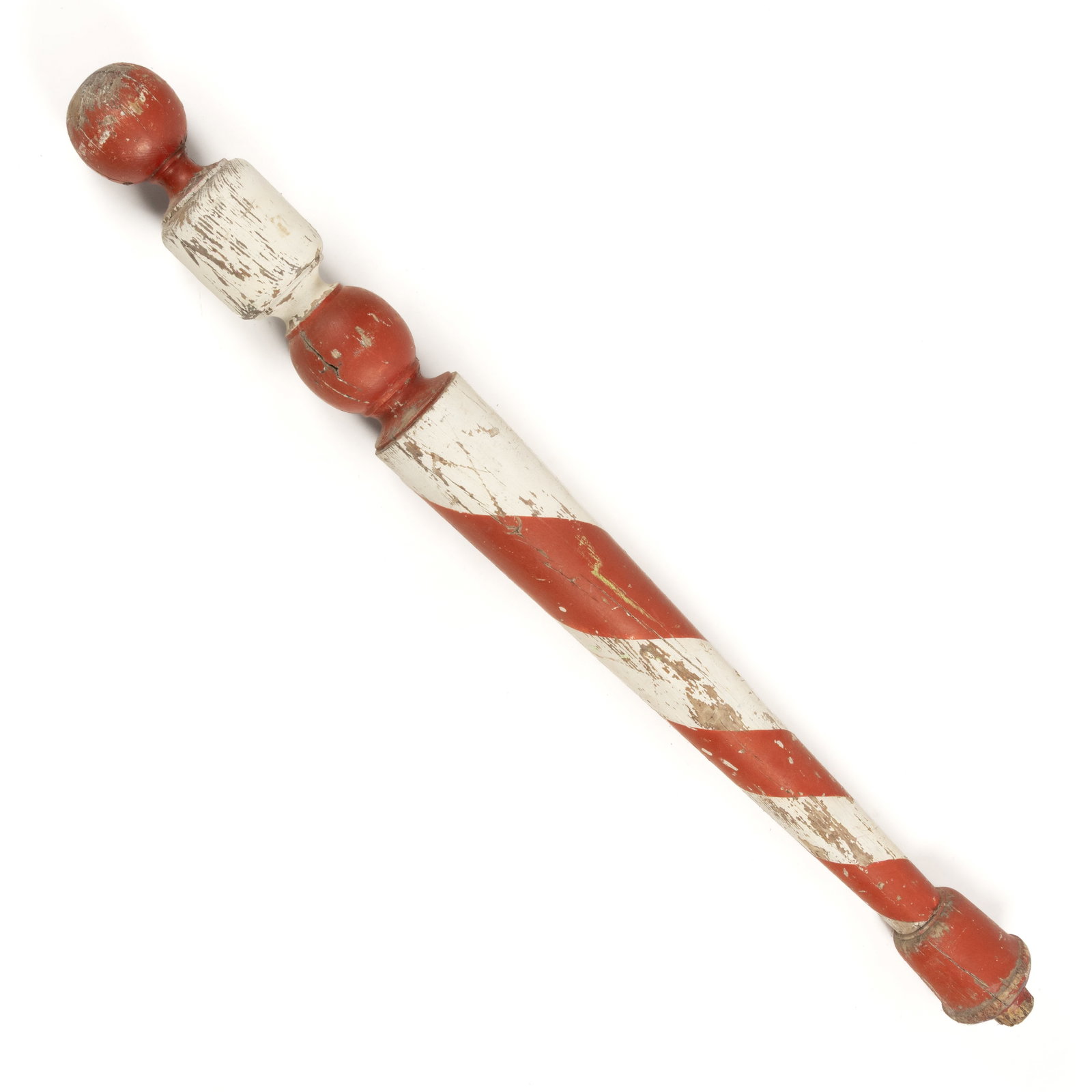 SOUTHERN FOLK ART TURNED AND PAINTED YELLOW PINE BARBERPOLE (1 of 2)