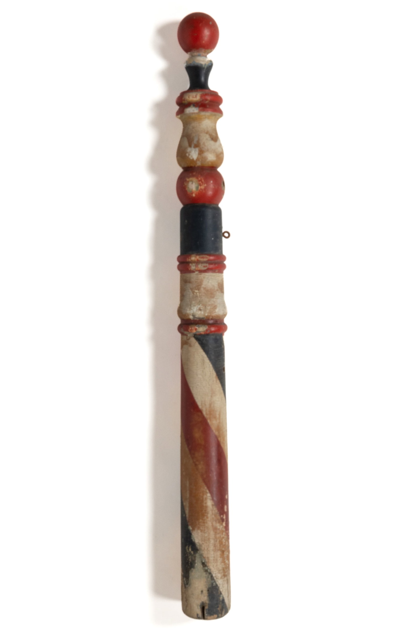 AMERICAN FOLK ART TURNED AND PAINTED WOODEN BARBER'S POLE (1 of 3)