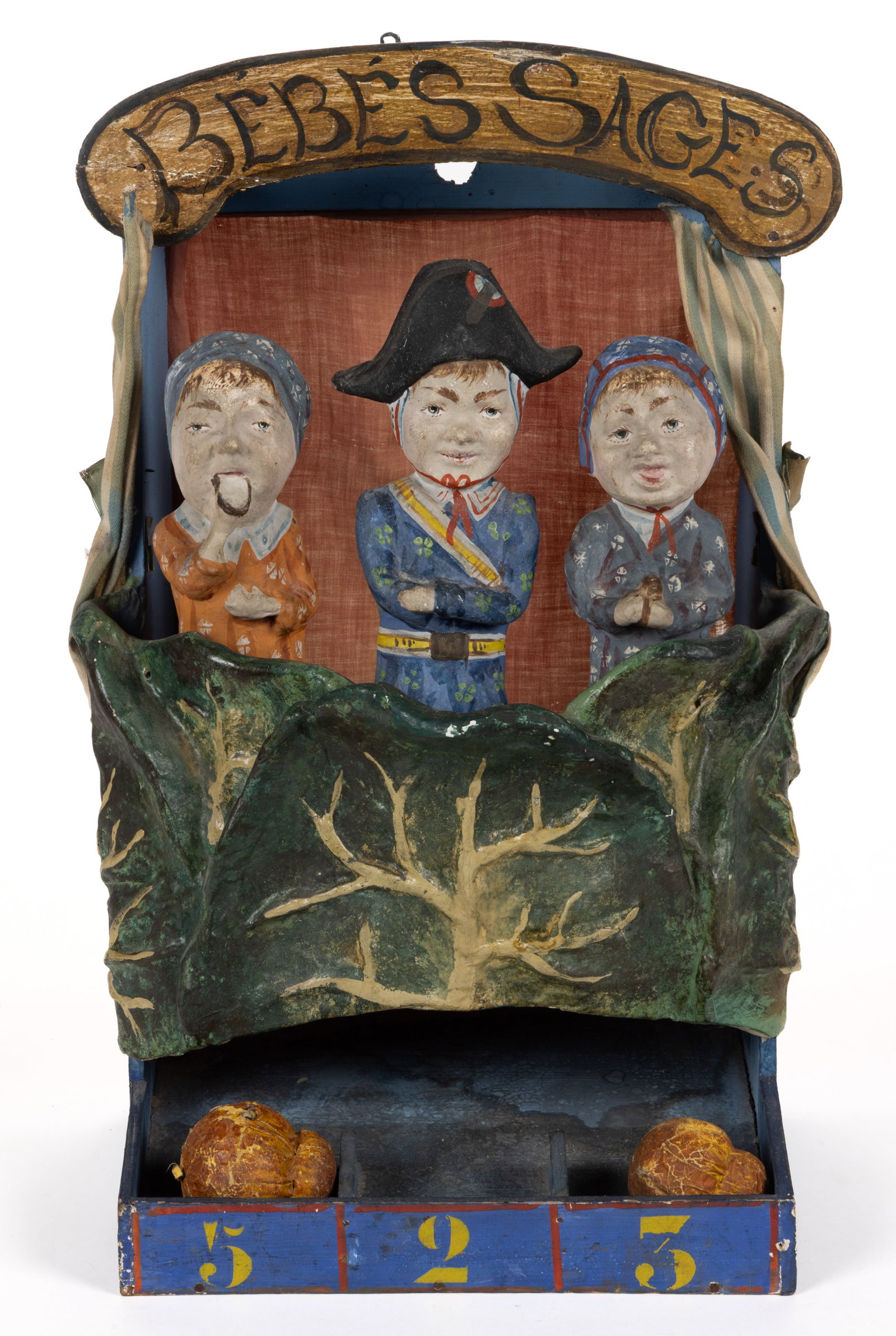 FRENCH PAINTED COMPOSITION / PAPIER MACHE AND WOOD CARNIVAL PASSE-BOULE / BALL-TOSS GAME (1 of 4)