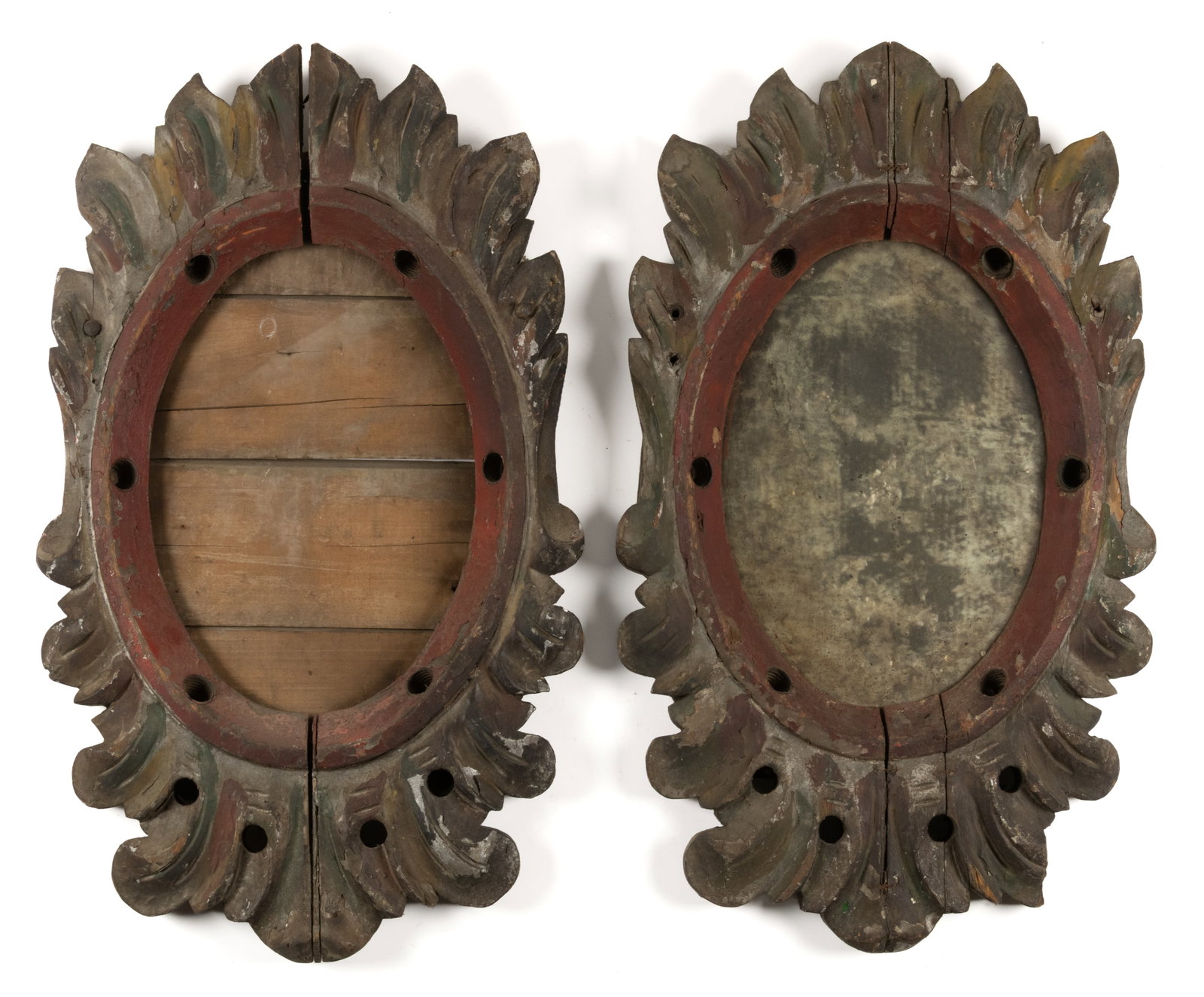 PAIR OF AMERICAN FOLK ART CARVED AND PAINTED POPLAR CAROUSEL MIRROR PANELS (1 of 2)
