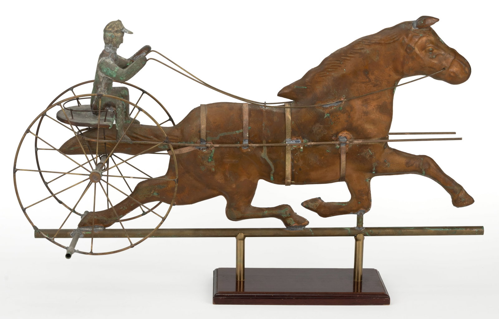 FOLK ART MOLDED-COPPER HORSE AND SULKY WEATHERVANE (1 of 5)