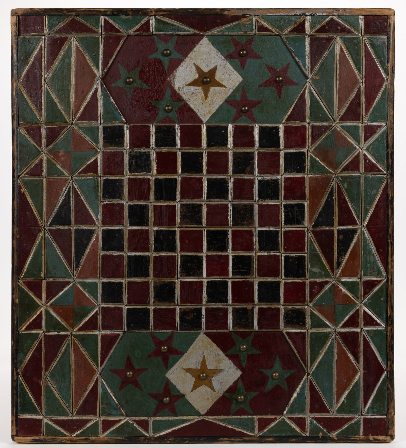 AMERICAN FOLK ART CARVED AND PAINT-DECORATED GAME BOARD (1 of 3)