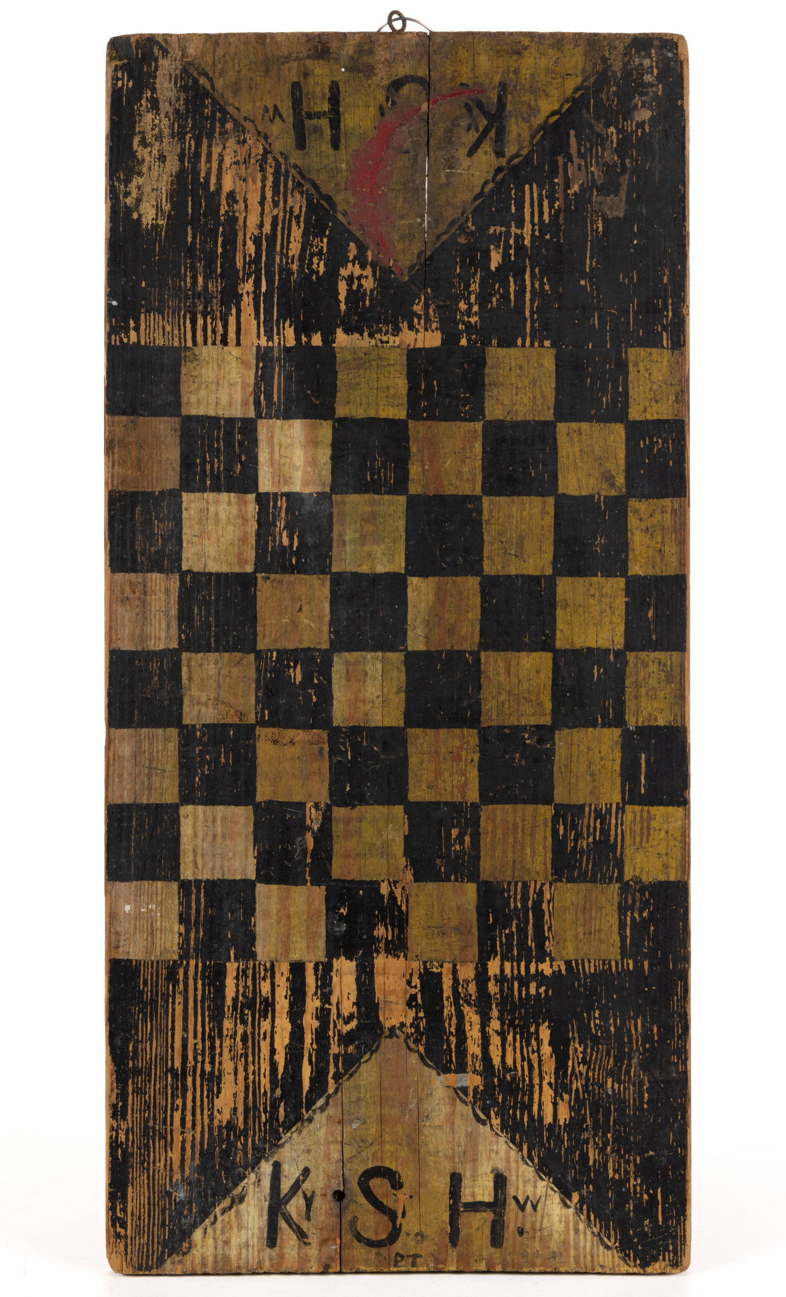AMERICAN FOLK ART PAINT-DECORATED PINE GAME BOARD (1 of 2)
