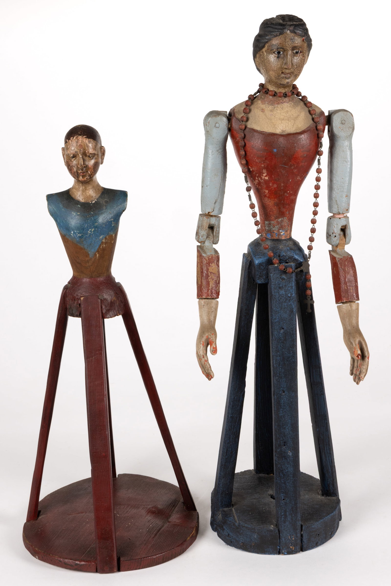 FOLK ART CARVED WOODEN SANTOS CAGED DOLLS, LOT OF TWO (1 of 5)