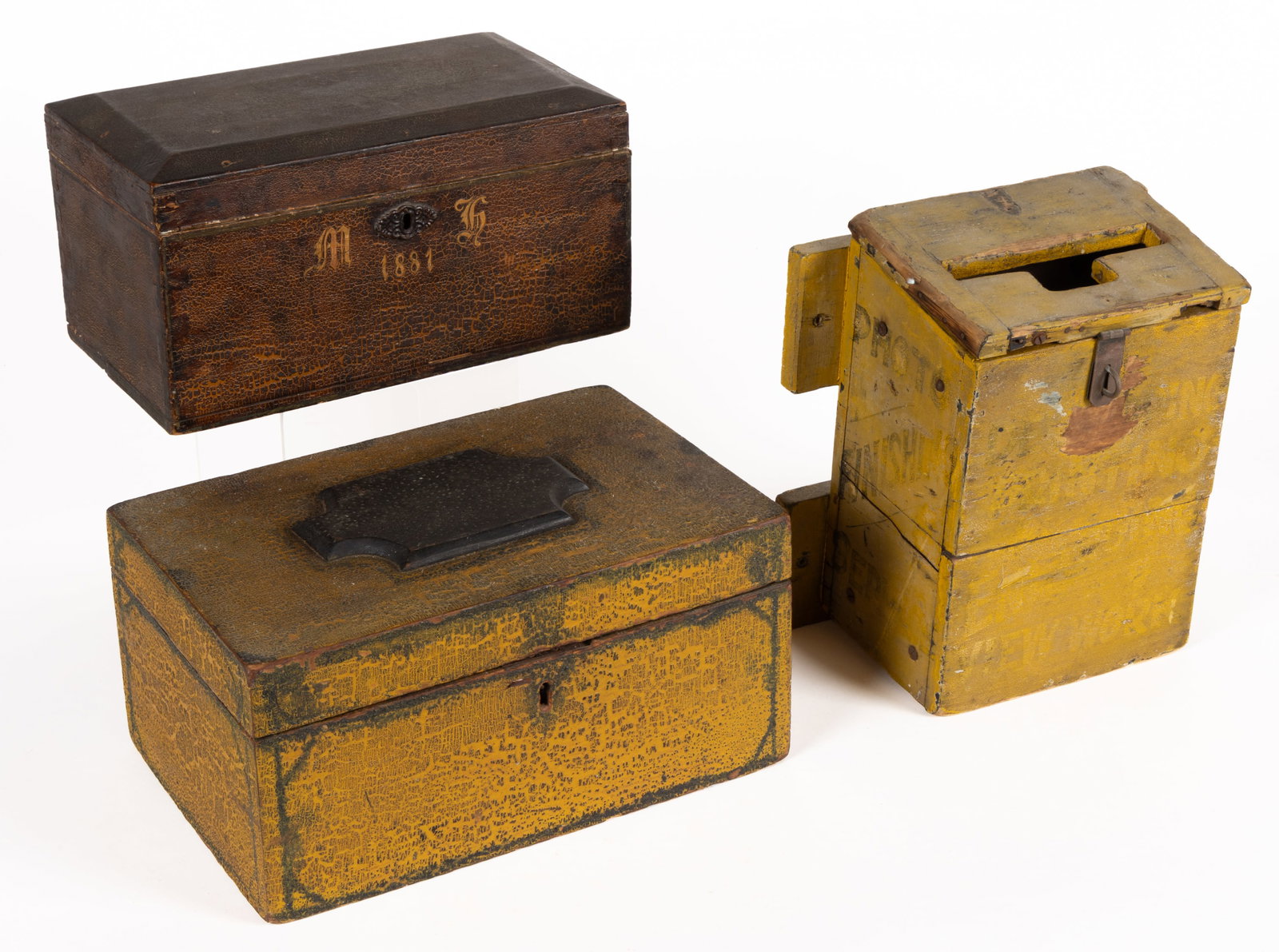 ASSORTED VINTAGE AND ANTIQUE WOODEN BOXES, LOT OF THREE (1 of 3)