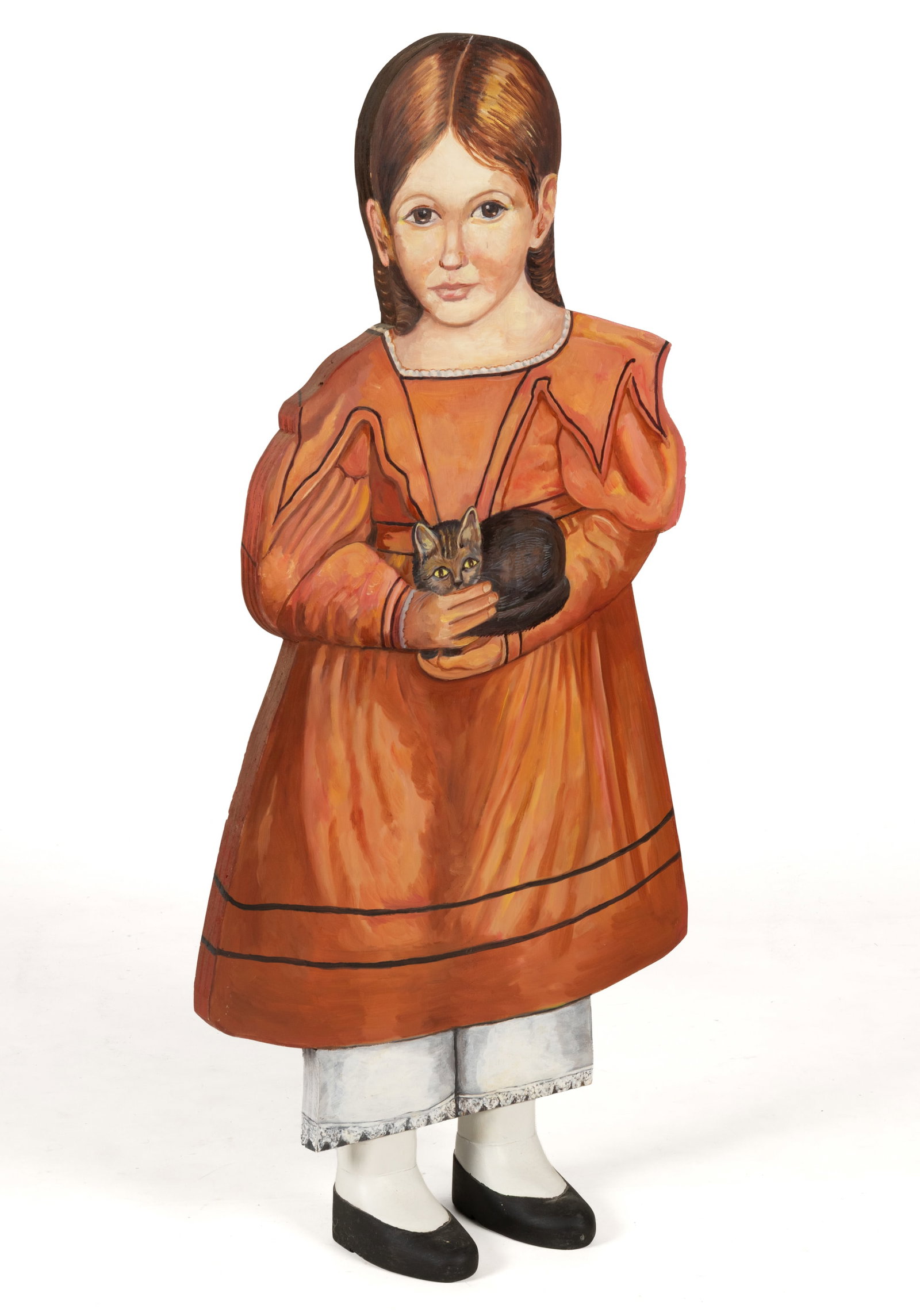 SUSAN BREY (PENNSYLVANIA, B. 1928) FOLK ART "LITTLE GIRL WITH CAT" DUMMY BOARD: SUSAN BREY (PENNSYLVANIA, B. 1928) FOLK ART "LITTLE GIRL WITH CAT" DUMMY BOARD, by Pennsylvania artist Susan Brey, a modern recreation of a dummy board based on the little girl and