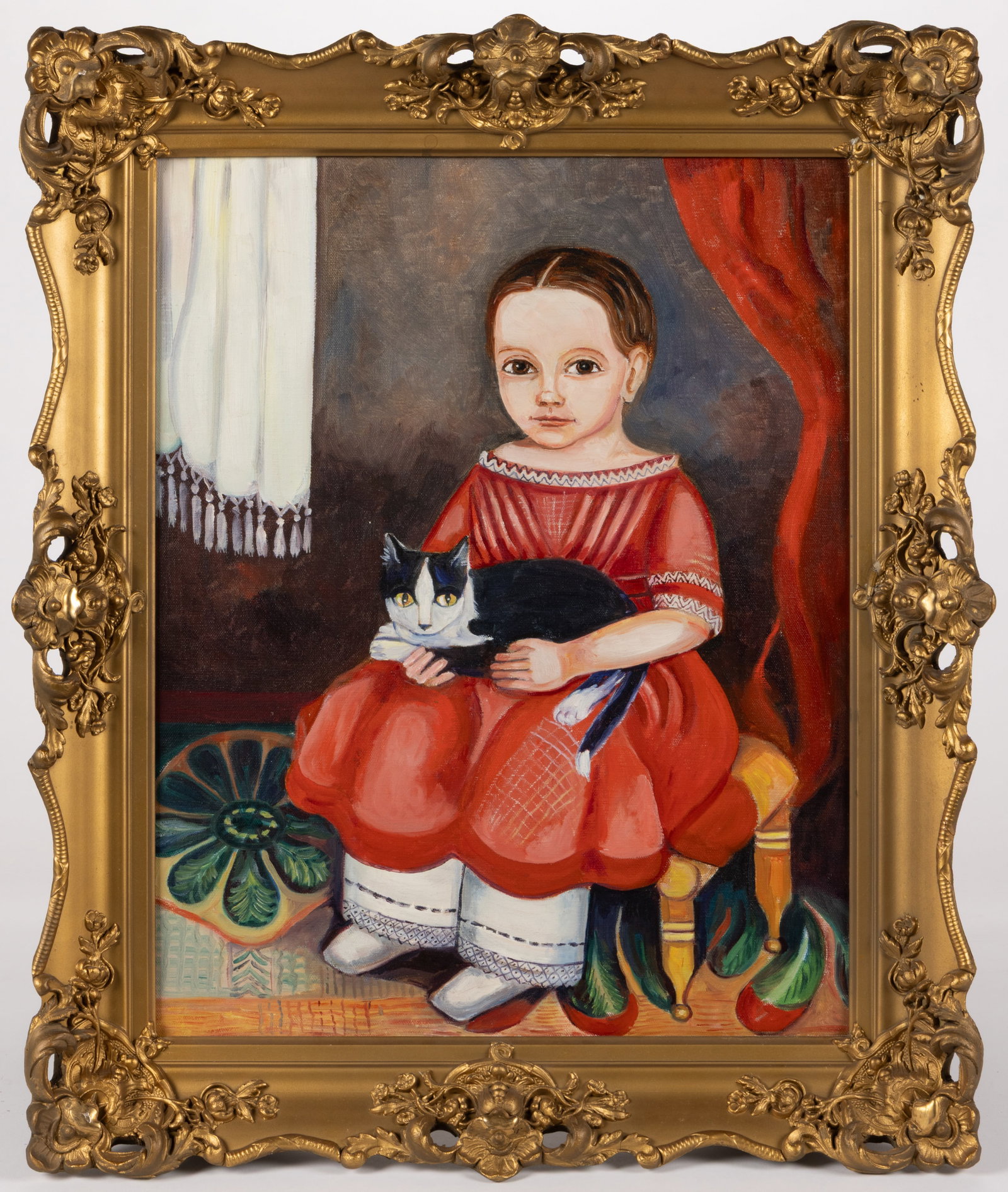 SUSAN BREY (PENNSYLVANIA, B. 1928) FOLK ART PORTRAIT OF A LITTLE GIRL (1 of 2)
