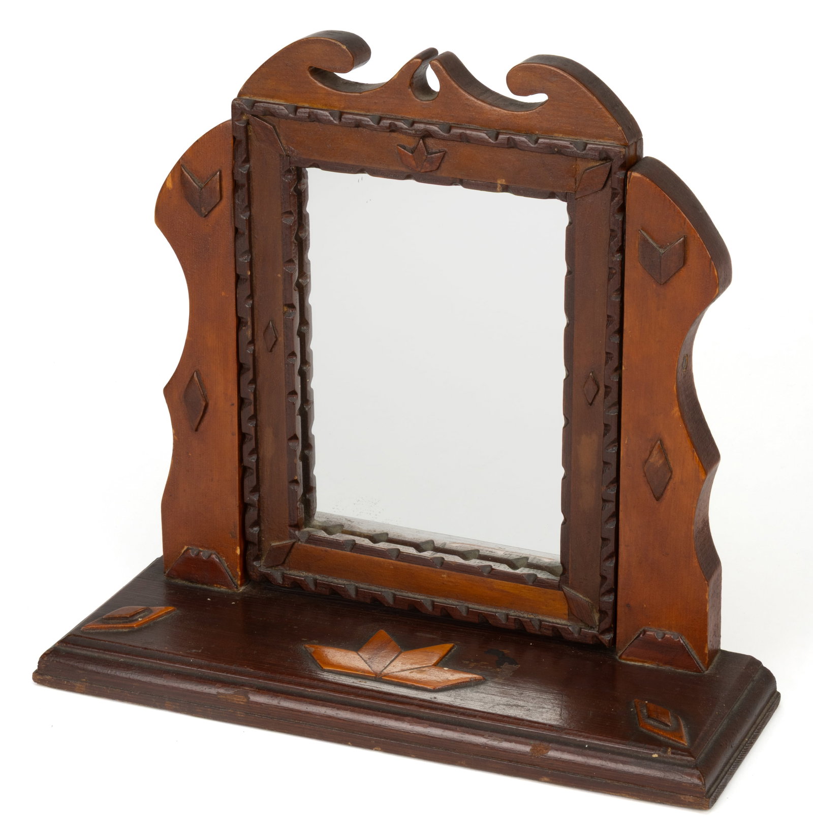 AMERICAN FOLK ART CARVED SWIVEL MIRROR / PICTURE FRAME ON STAND (1 of 2)