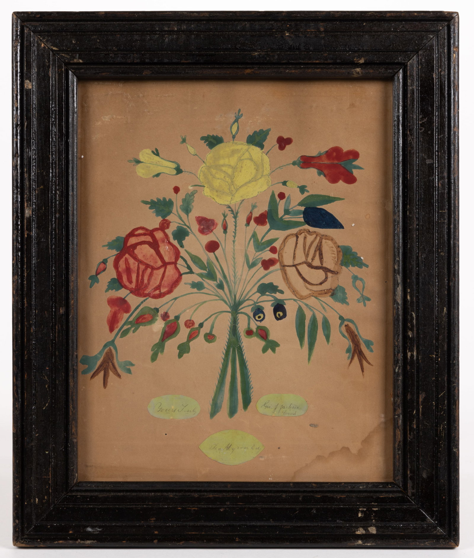 AMERICAN FOLK ART THEOREM-STYLE PIN-PRICK DRAWING / PAINTING (1 of 2)