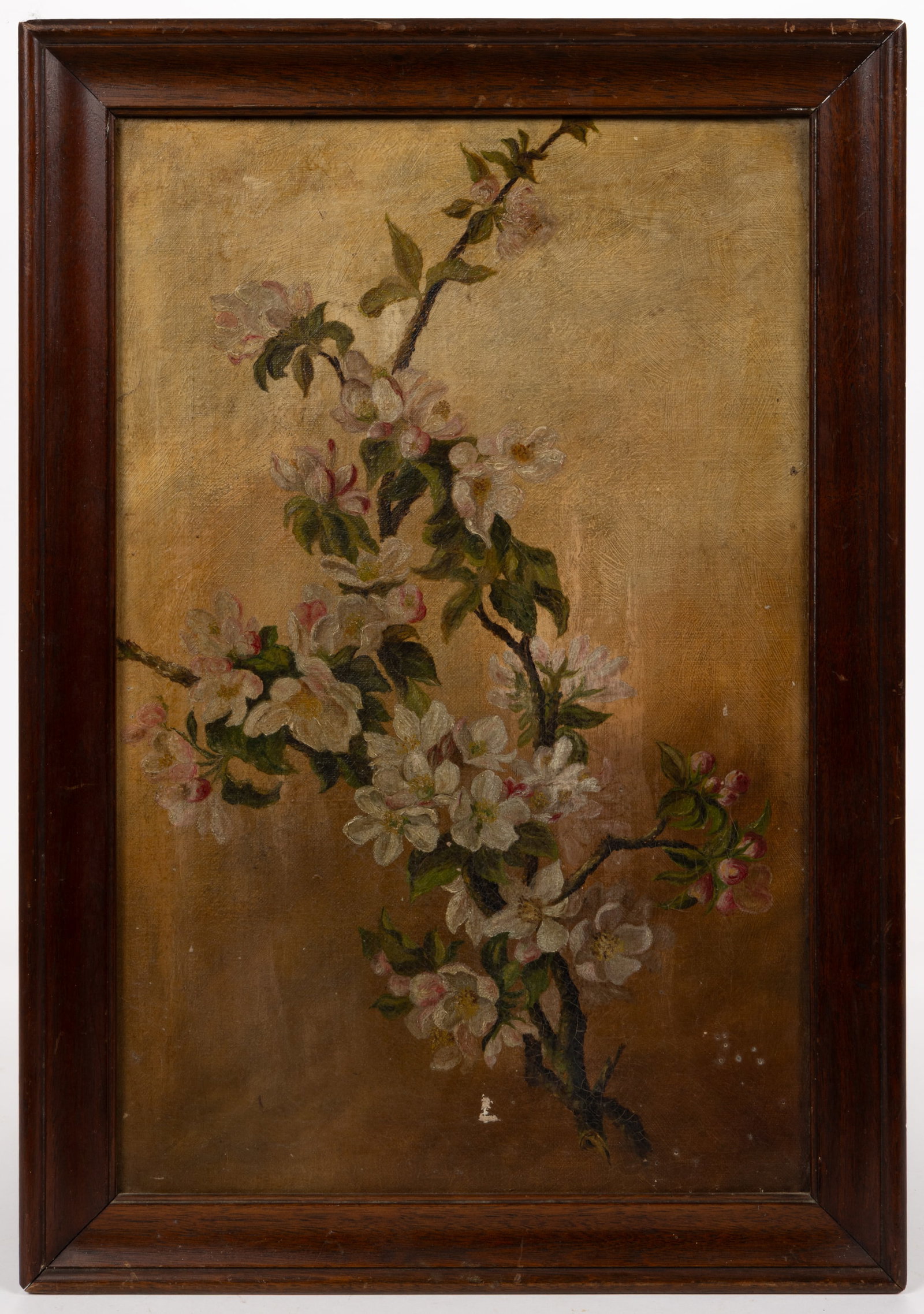 AMERICAN SCHOOL (19TH CENTURY) FOLK ART PAINTING OF CHERRY BLOSSOMS (1 of 2)