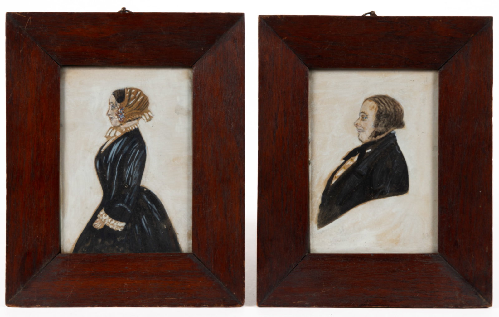 AMERICAN SCHOOL (19TH CENTURY) FOLK ART MINIATURE PAIR OF PORTRAITS (1 of 2)