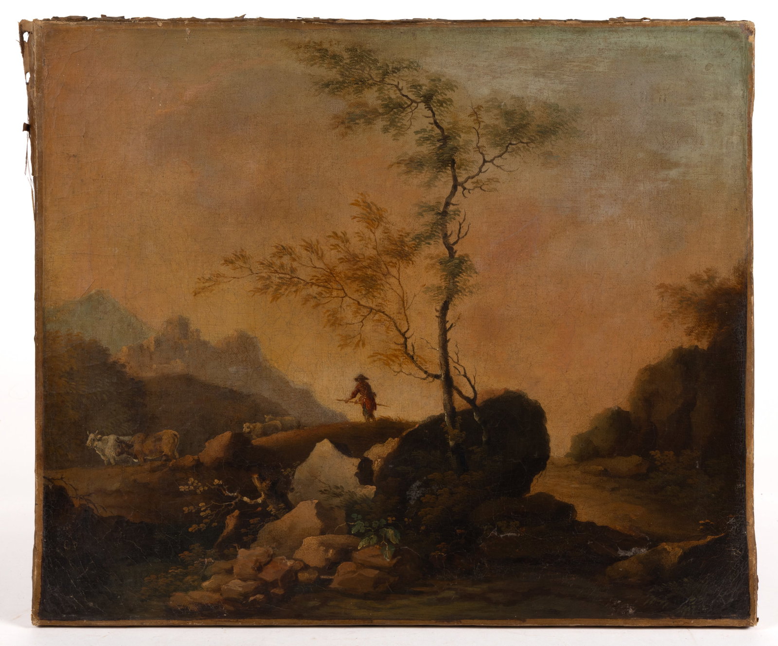 BRITISH OR CONTINENTAL SCHOOL (LATE 18TH/EARLY 19TH CENTURY) LANDSCAPE WITH FARMER AND CATTLE (1 of 4)
