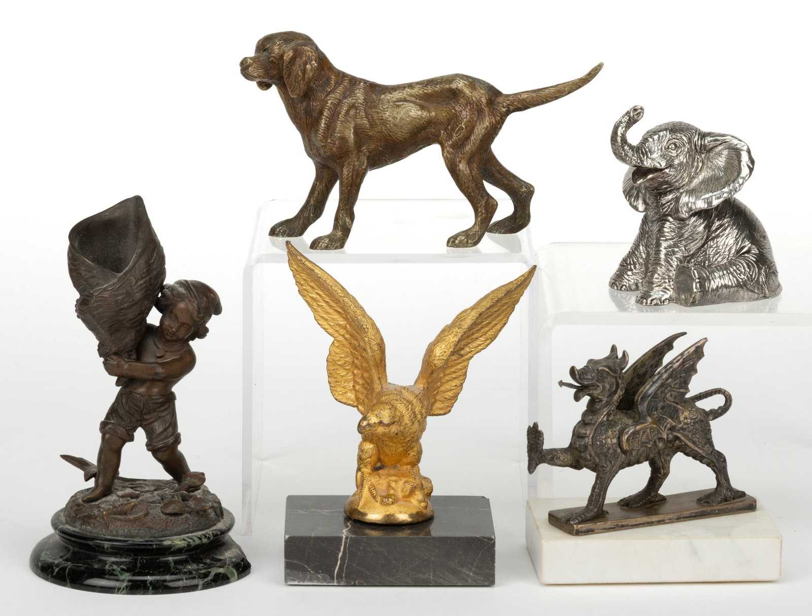 ASSORTED BRONZE AND CAST-METAL FIGURES / STATUES, LOT OF FIVE (1 of 2)