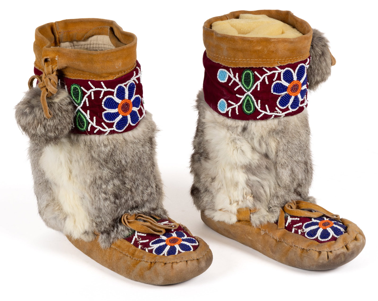 PAIR OF NATIVE AMERICAN CREE BEADWORK MUKLUKS (1 of 3)