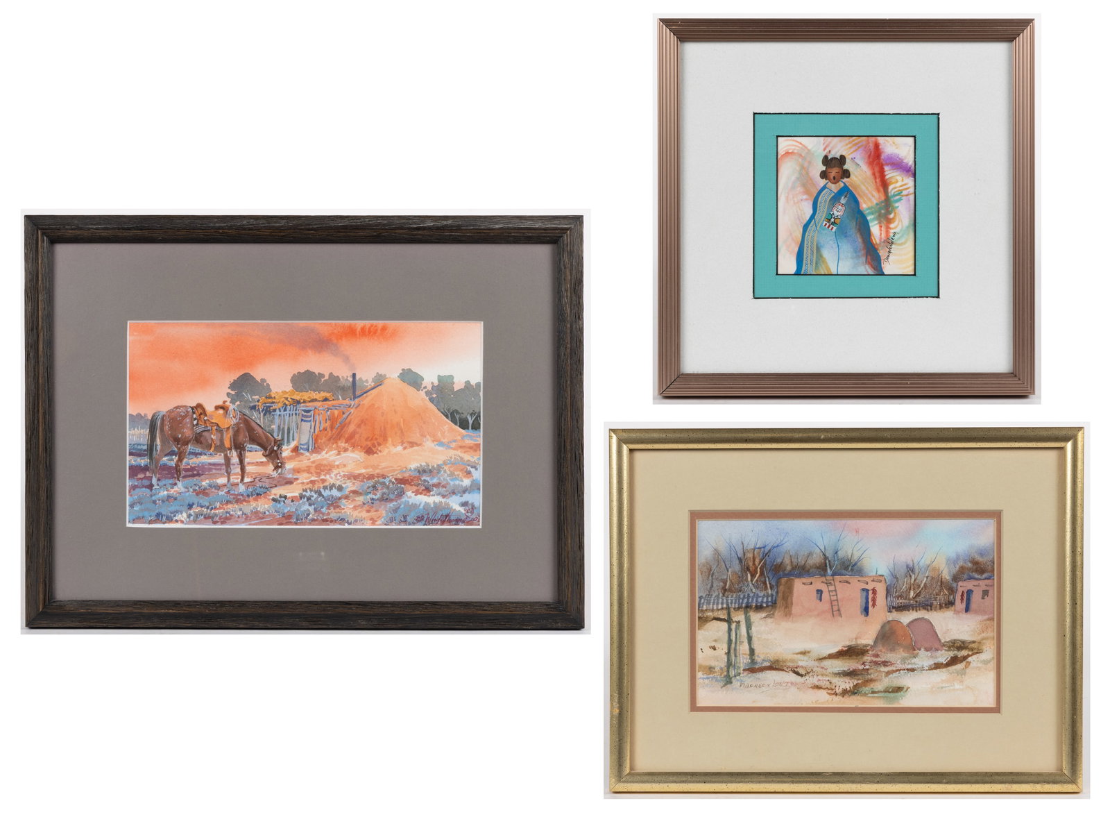 SOUTHWESTERN NATIVE AMERICAN WATERCOLOR PAINTINGS, LOT OF THREE (1 of 7)