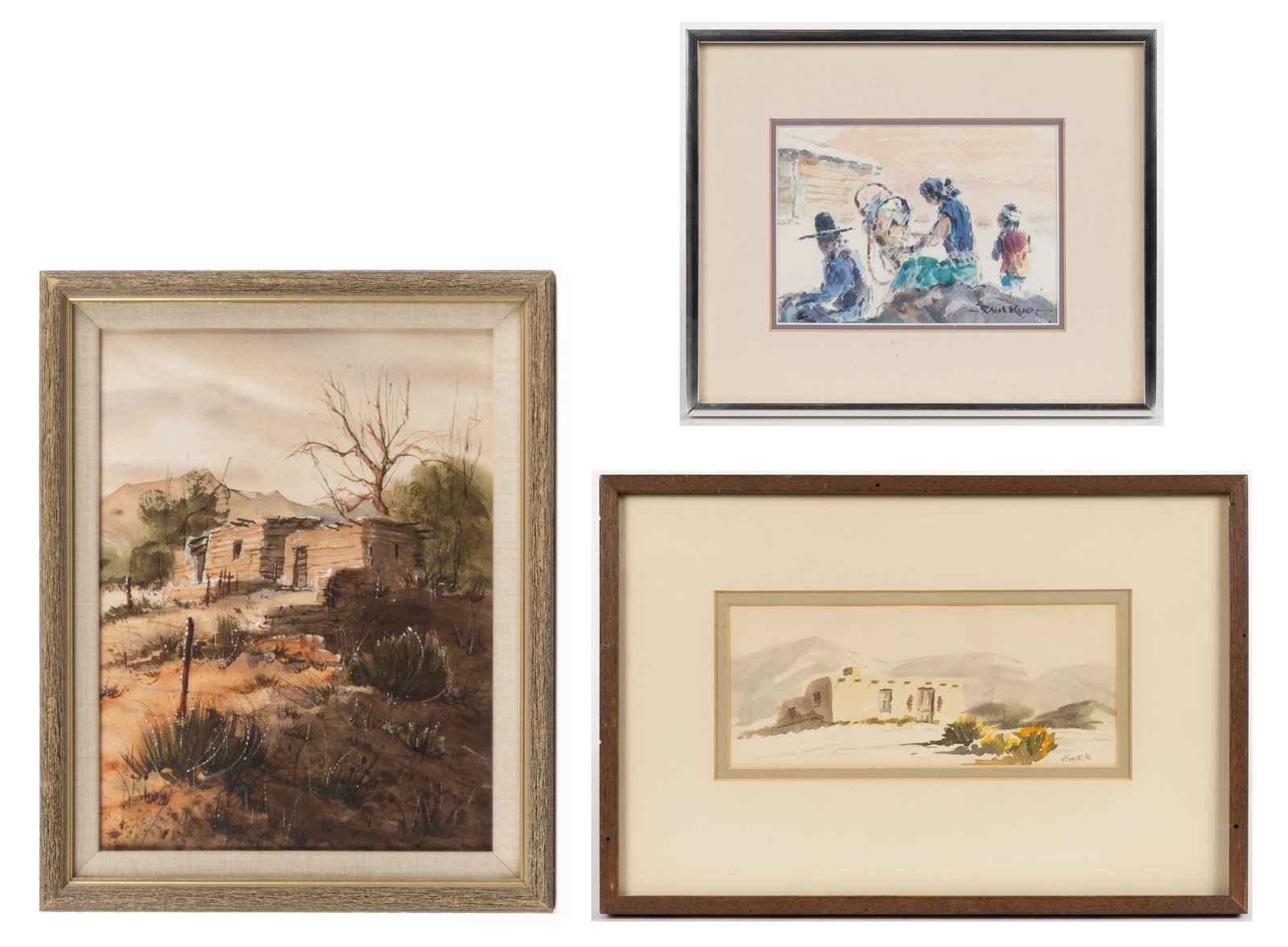 SOUTHWESTERN NATIVE AMERICAN WATERCOLOR PAINTINGS, LOT OF THREE (1 of 7)