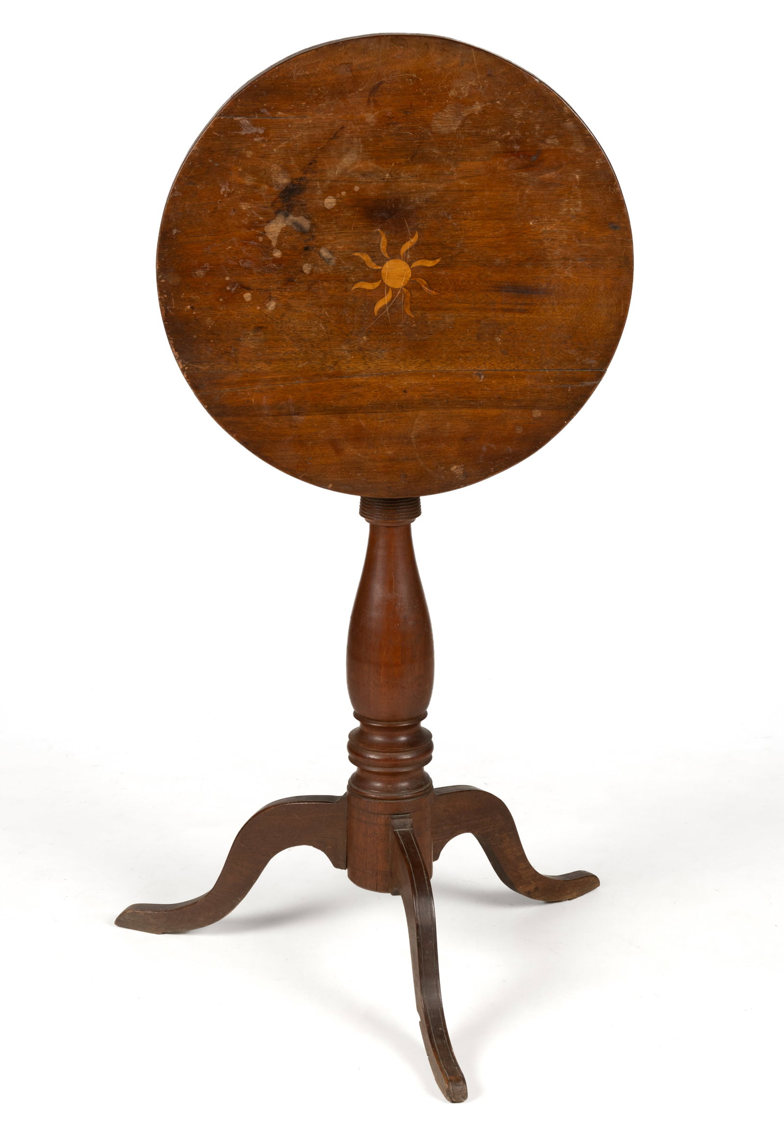 SOUTHERN INLAID WALNUT TILT-TOP CANDLESTAND (1 of 4)