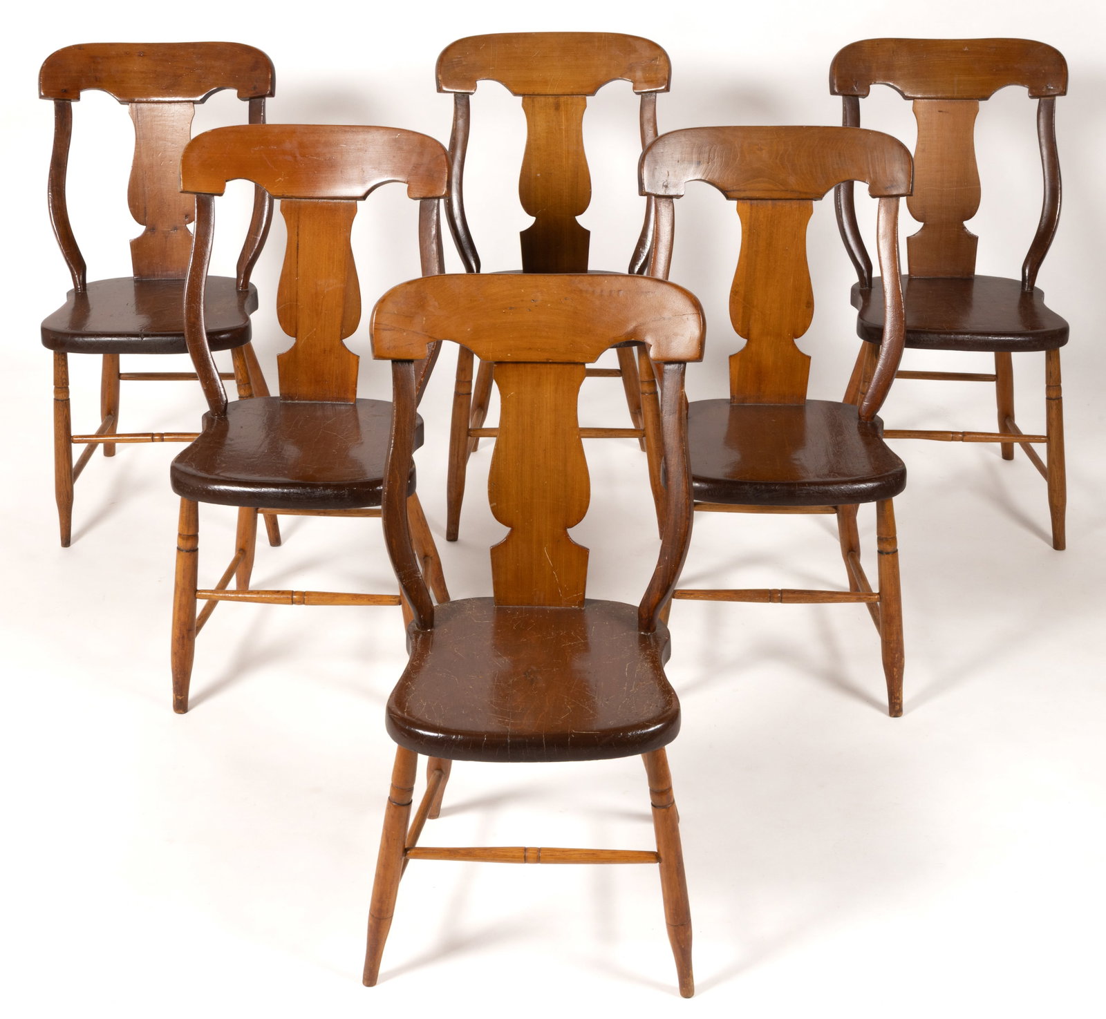 MID-ATLANTIC, POSSIBLY PENNSYLVANIA, PLANK-SEAT SIDE CHAIRS, SET OF SIX (1 of 5)