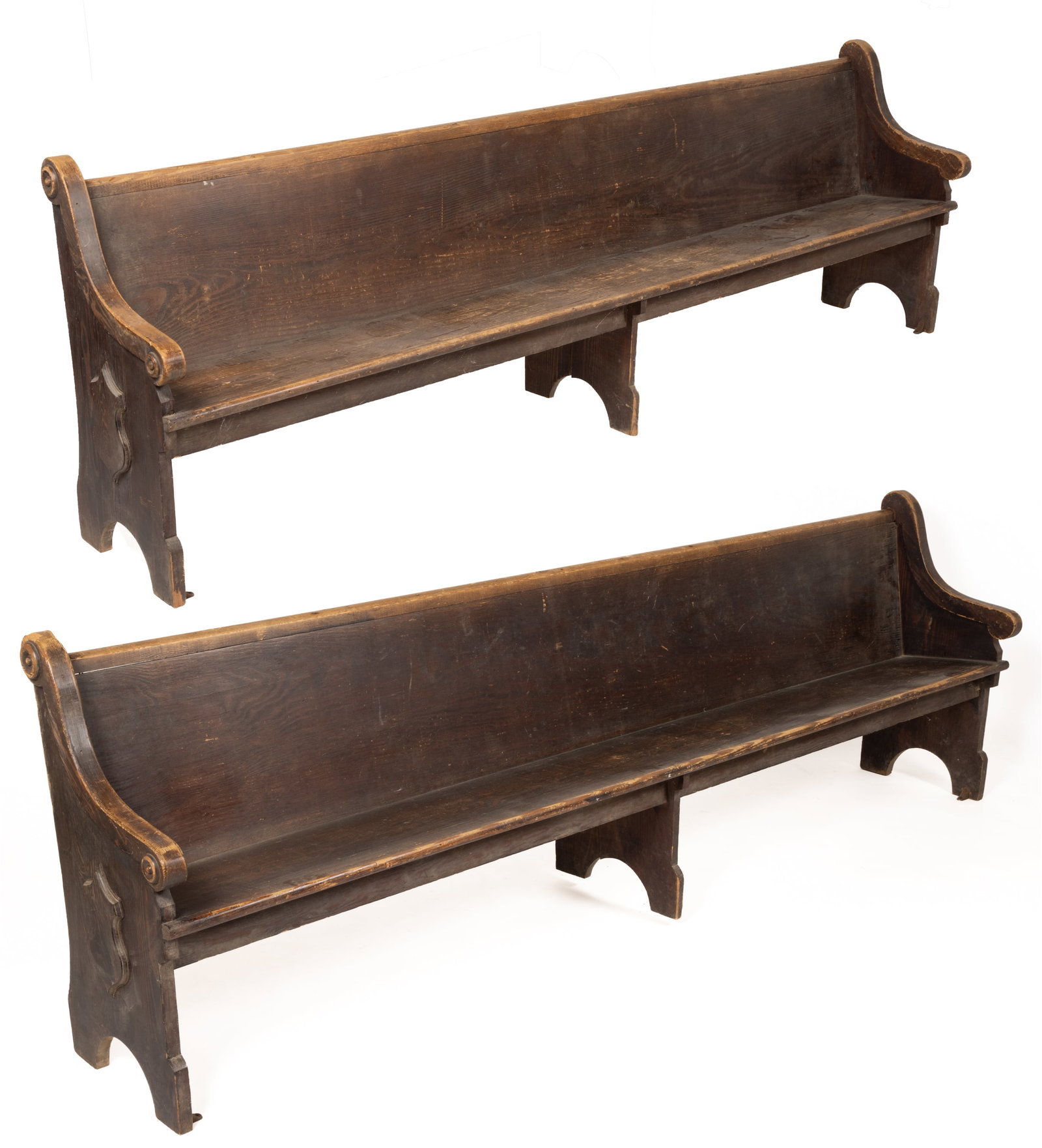 MID-ATLANTIC YELLOW PINE CHURCH PEWS, PAIR (1 of 5)