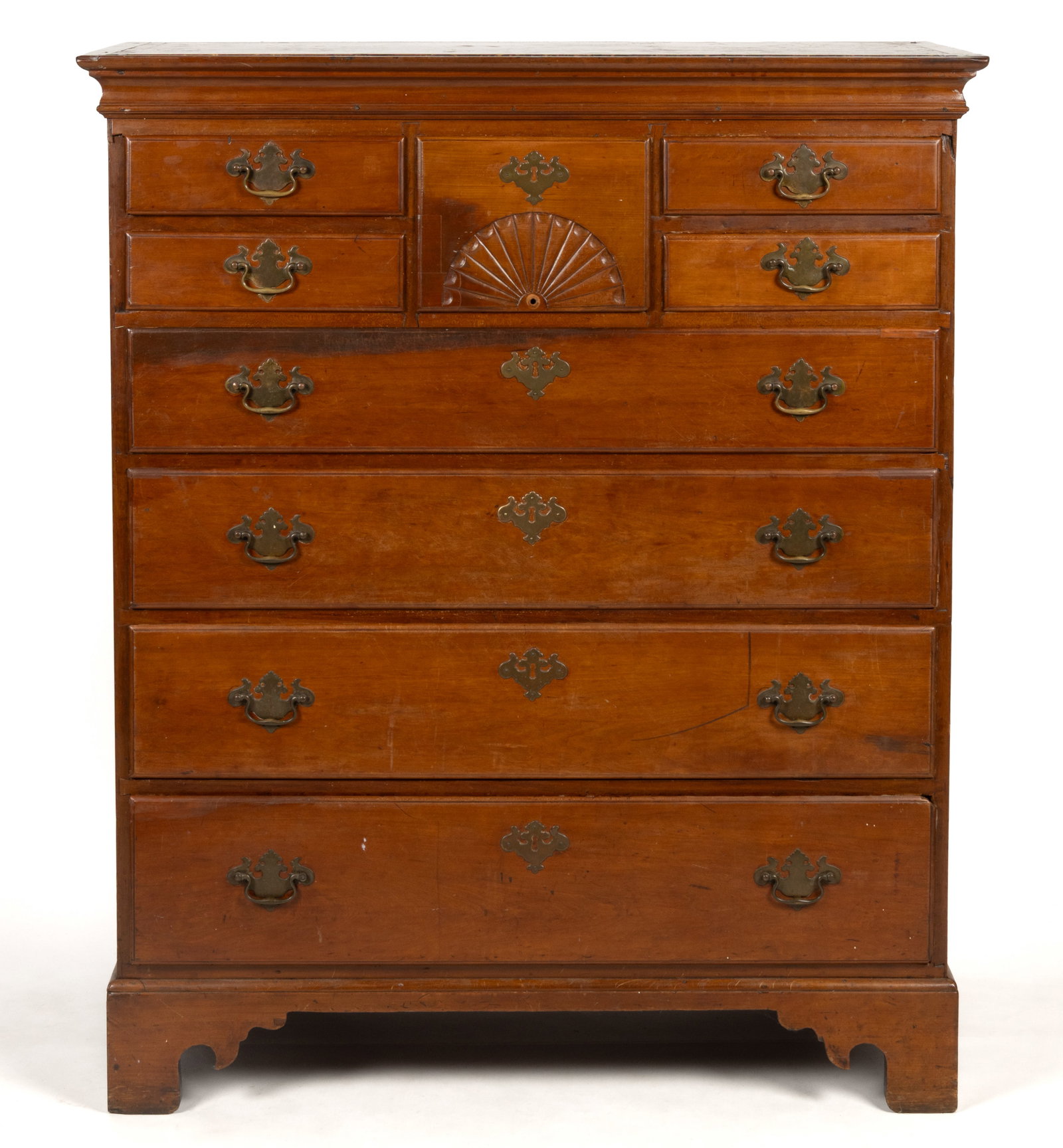 NEW ENGLAND CHIPPENDALE CARVED CHERRY SEMI-TALL CHEST OF DRAWERS (1 of 9)