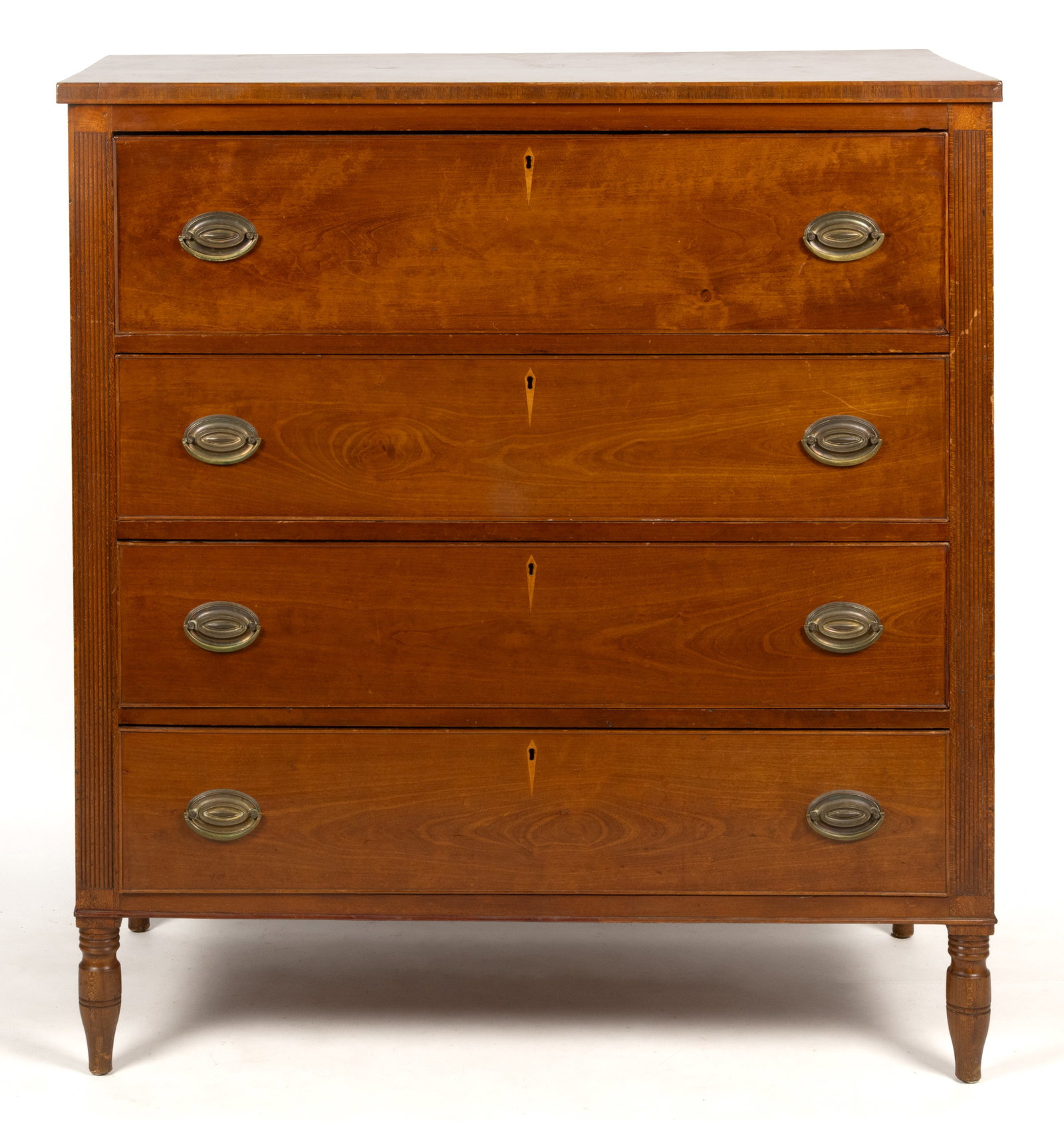 NEW ENGLAND LATE FEDERAL INLAID CHERRY AND BIRCH CHEST OF DRAWERS (1 of 8)
