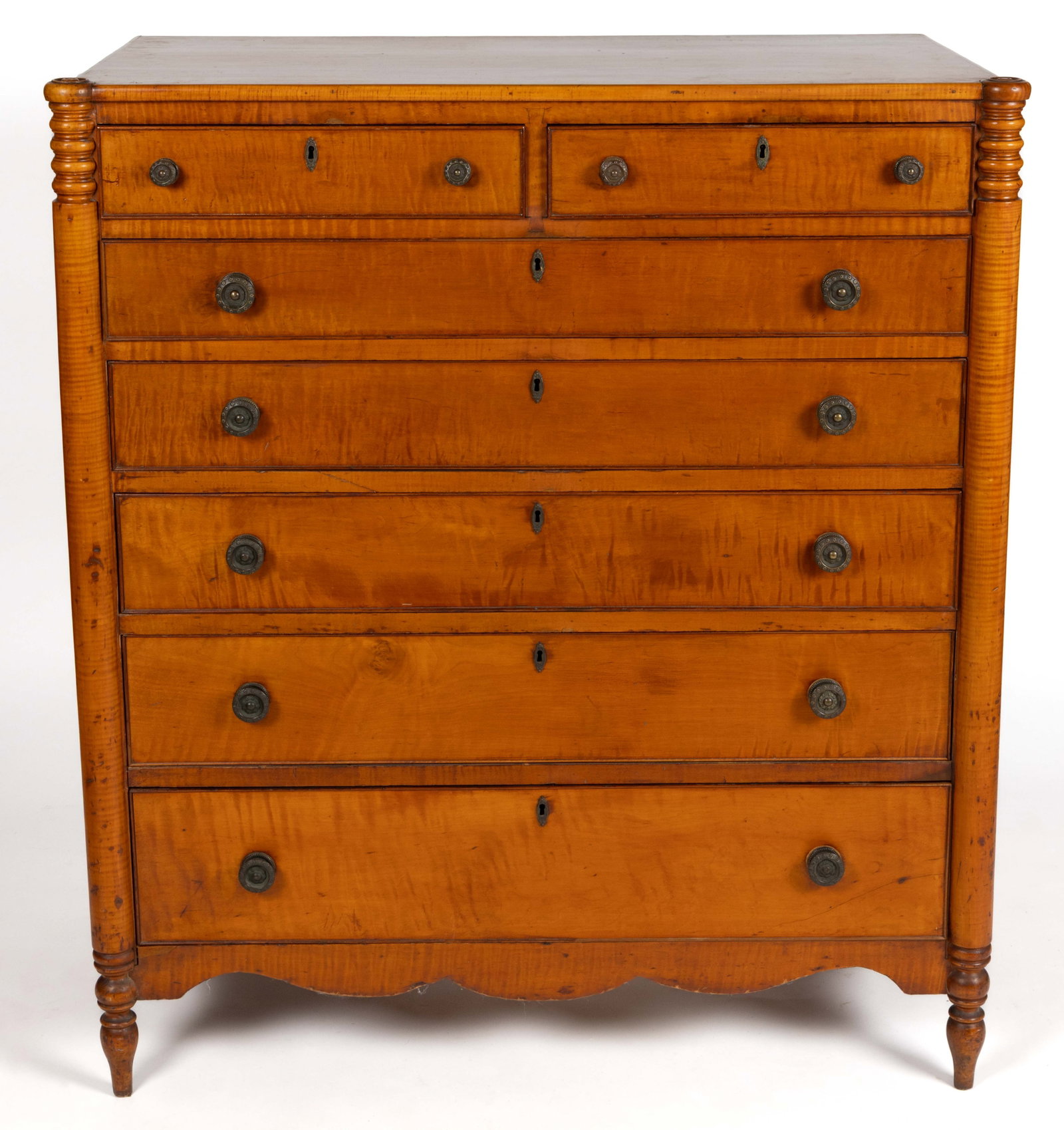 AMERICAN LATE FEDERAL FIGURED TIGER MAPLE CHEST OF DRAWERS (1 of 8)