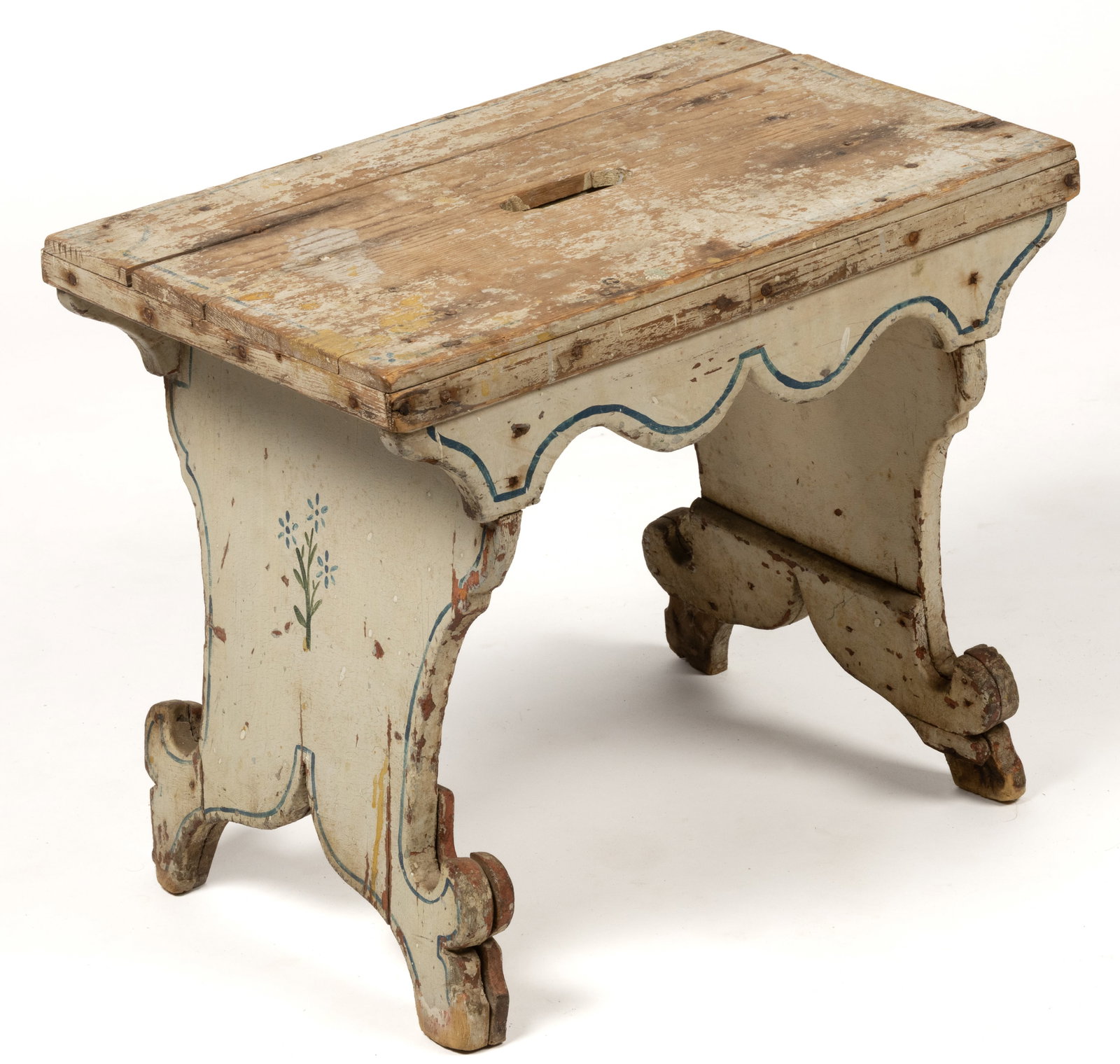 AMERICAN PAINT-DECORATED PINE STOOL (1 of 5)