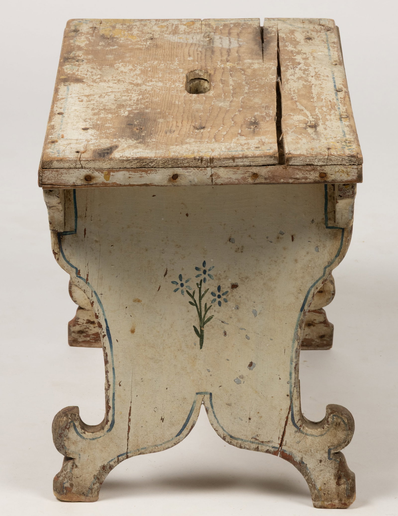 AMERICAN PAINT-DECORATED PINE STOOL - 2
