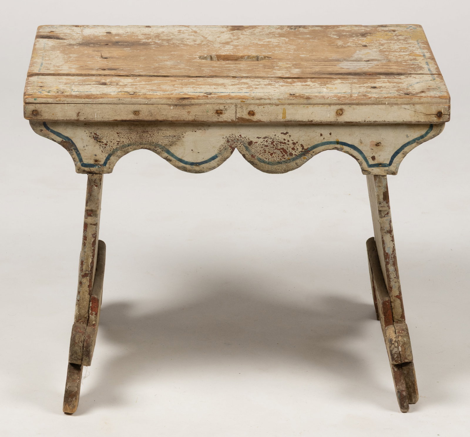 AMERICAN PAINT-DECORATED PINE STOOL - 3