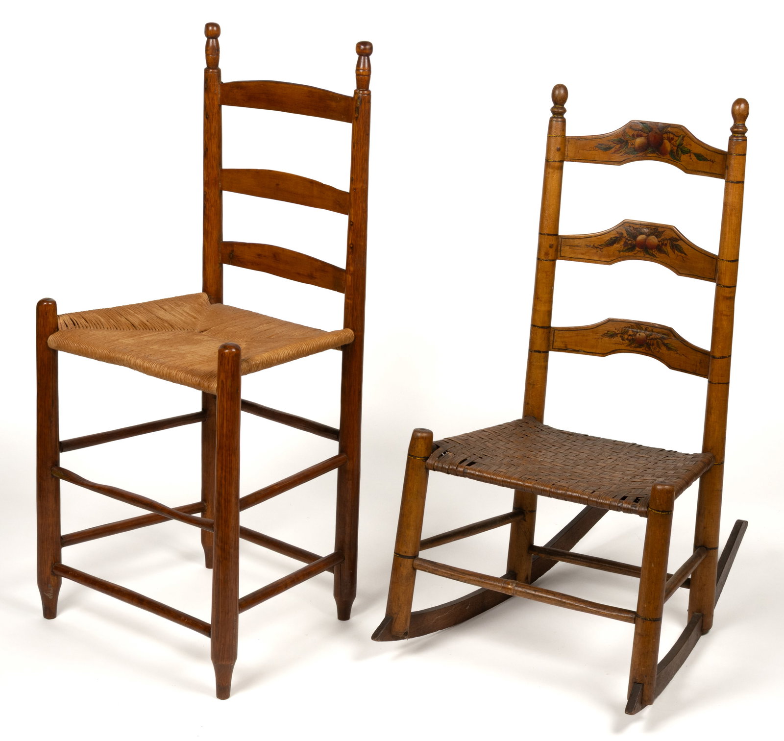 AMERICAN LADDER-BACK ROCKER AND WEAVER'S STOOL, LOT OF TWO (1 of 5)