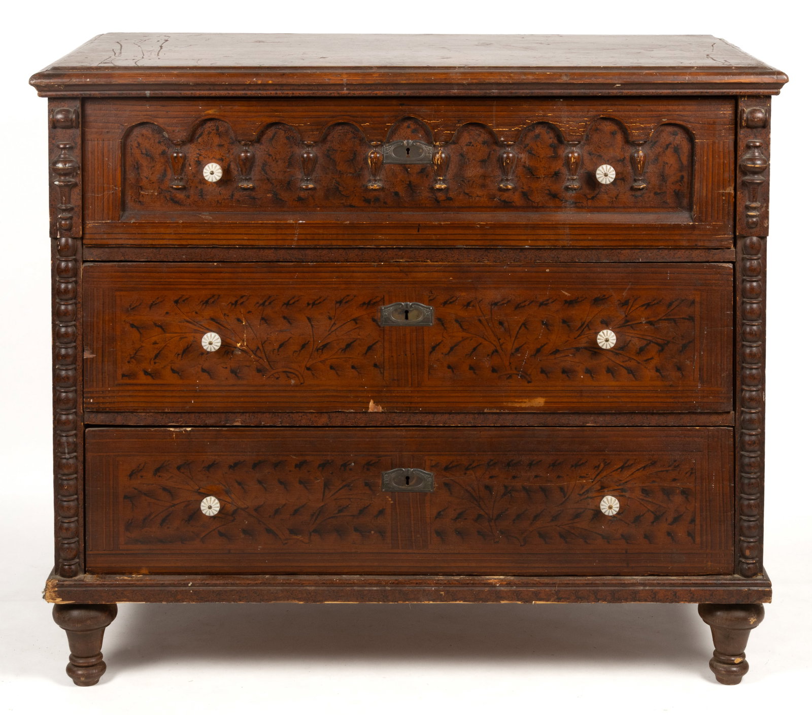 CONTINENTAL PAINT-DECORATED PINE CHEST OF DRAWERS (1 of 8)