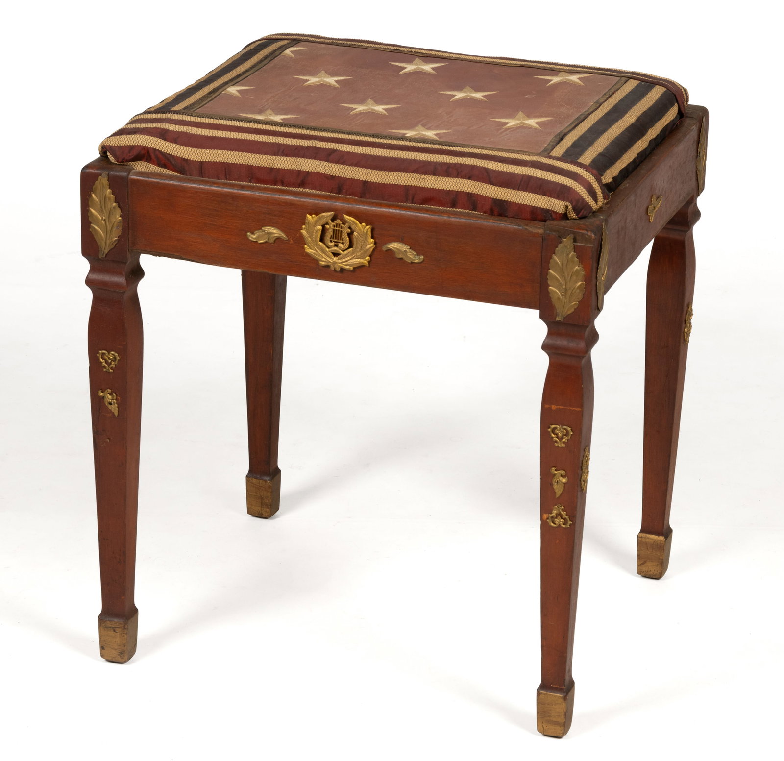 EMPIRE-REVIVAL MAHOGANY MUSIC STOOL WITH AMERICAN FLAG UPHOLSTERY (1 of 5)