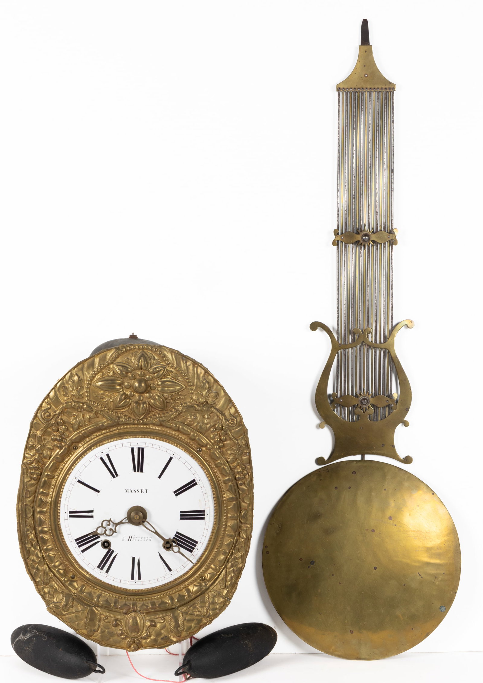 FRENCH MORBIER-STYLE BRASS WALL CLOCK (1 of 5)