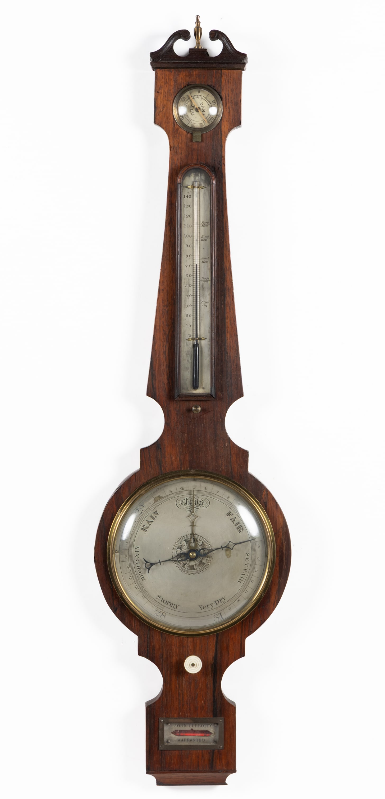 ENGLISH JOHN CURROTTY GEORGIAN-STYLE ROSEWOOD WHEEL / BANJO BAROMETER (1 of 4)