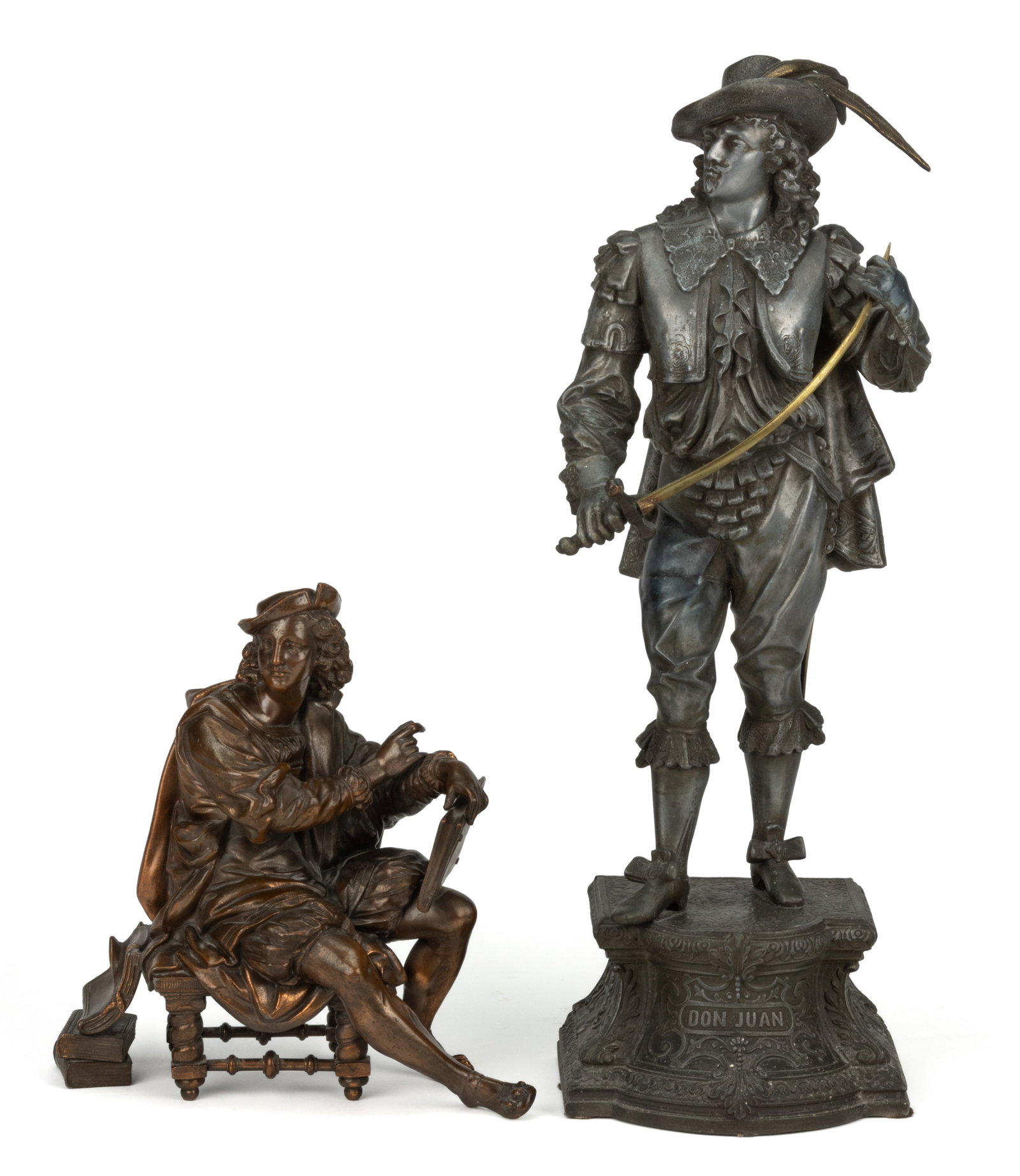 ANSONIA "THE PLAYWRIGHT" AND "DON JUAN" MANTEL CLOCK TOPPER FIGURES, LOT OF TWO (1 of 3)