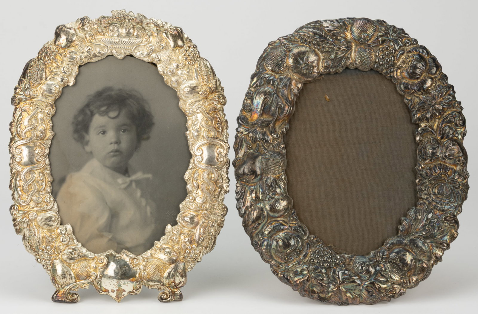 ENGLISH SILVER-PLATED REPOUSSE PICTURE FRAMES, LOT OF TWO (1 of 2)