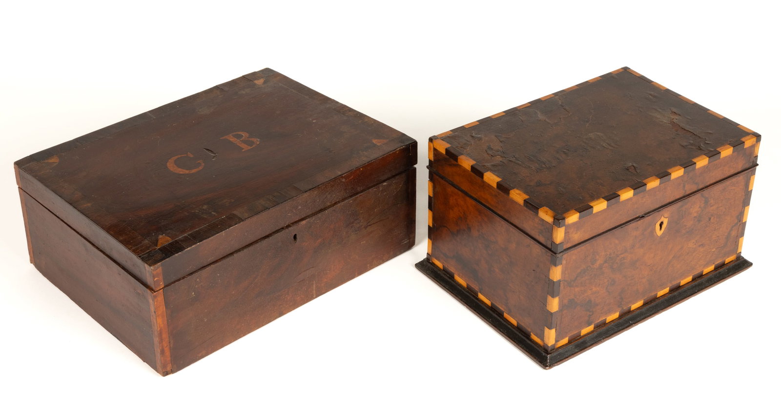 ASSORTED BRITISH WOODEN VENEER DOCUMENT / DRESSER BOXES, LOT OF TWO (1 of 6)