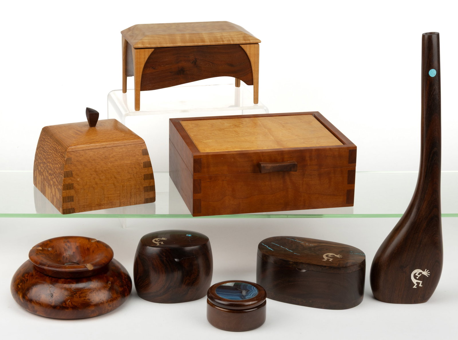 ASSORTED BENCH-MADE BOXES AND RELATED ARTICLES, LOT OF EIGHT (1 of 1)